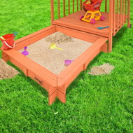 Sandkasten mit Veranda HARVY, 130x130x143 cm, braun/blau