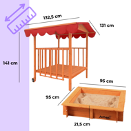 Sandkasten mit Veranda HARVY, 130x130x143 cm, braun/rot