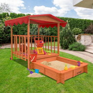Sandkasten mit Veranda HARVY, 130x130x143 cm, braun/rot