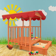 Sandkasten mit Veranda HARVY, 130x130x143 cm, braun/rot