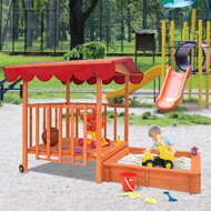 Sandkasten mit Veranda HARVY, 130x130x143 cm, braun/rot