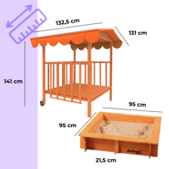 Sandkasten mit Veranda HARVY, 130x130x143 cm, braun/orange