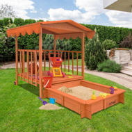 Sandkasten mit Veranda HARVY, 130x130x143 cm, braun/orange