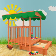 Sandkasten mit Veranda HARVY, 130x130x143 cm, braun/grün