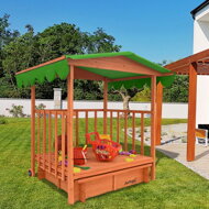 Sandkasten mit Veranda HARVY, 130x130x143 cm, braun/grün