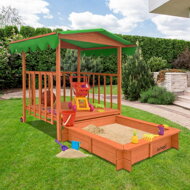 Sandkasten mit Veranda HARVY, 130x130x143 cm, braun/grün