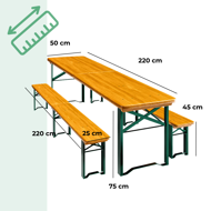 Biergarnitur MAXI, klappbar, 220 cm, naturbraun