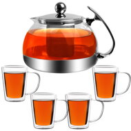Teeset mit Sieb TEA 1,2L + 4 Tassen, transparent, silberfarben