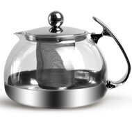 Teeset mit Sieb TEA 1,2L + 4 Tassen, transparent, silberfarben