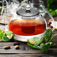 Teeset mit Sieb TEA 1,2L + 4 Tassen, transparent, silberfarben