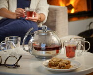 Teeset mit Sieb TEA 1,2L + 4 Tassen, transparent, silberfarben