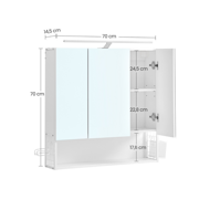 Badezimmerschrank mit Spiegel BEVERLY, mit Beleuchtung und höhenverstellbarem Einlegeboden, 14x70x70 cm, weiß