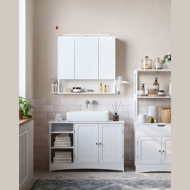 Badezimmerschrank mit Spiegel BEVERLY, mit Beleuchtung und höhenverstellbarem Einlegeboden, 14x70x70 cm, weiß