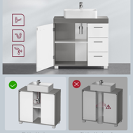 Waschbeckenunterschrank IVY, 30x70x64 cm, weiß/grau