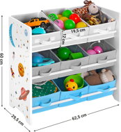 Spielzeugregal VESMÍR, 9 Boxen, 62,5x29,5x60 cm, weiß mit Aufklebern