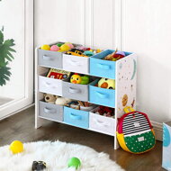 Spielzeugregal VESMÍR, 9 Boxen, 62,5x29,5x60 cm, weiß mit Aufklebern