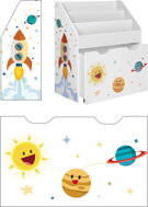 Spielzeug- und Bücherregal VESMÍR, 62,5x29,5x70 cm, weiß mit Aufklebern