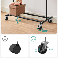 Kleiderständer INEZ auf Rollen, max. 90 kg, 83,5x45x160 cm, schwarz