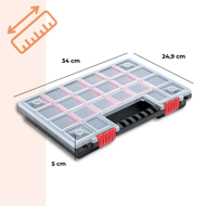 Plastik-Organizer NORS, 10 Stück, 22 Fächer, 34x25x5 cm, schwarz/transparent