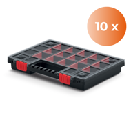 Plastik-Organizer NORS, 10 Stück, 22 Fächer, 34x25x5 cm, schwarz/transparent