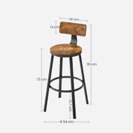 Barhocker LUND mit Rückenlehne, 2 Stück, 54x99 cm, braun/schwarz
