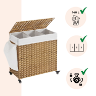 Wäschekorb mit Rollen aus Polyrattan AVA, 140 l, naturbraun