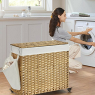 Wäschekorb mit Rollen aus Polyrattan AVA, 140 l, naturbraun
