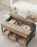 Höhenverstellbarer Couchtisch LUBOR, 60x100x(48-62) cm, camelbraun/schwarz