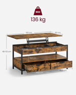 Höhenverstellbarer Couchtisch GASPAR, 50x100x(48-63) cm, braun/schwarz