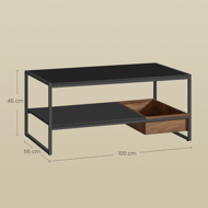 Couchtisch DALLAS im Industrial-Stil, 45x55x100 cm, schwarz / braun