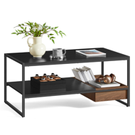 Couchtisch DALLAS im Industrial-Stil, 45x55x100 cm, schwarz / braun