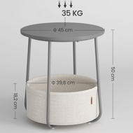 Runder Tisch mit Aufbewahrungskorb COLETTE, 45x50 cm, grau/weiß