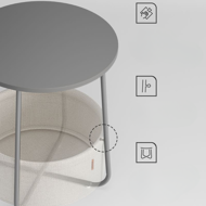 Runder Tisch mit Aufbewahrungskorb COLETTE, 45x50 cm, grau/weiß