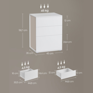 Nachttisch RAMONA, 58×35×45 cm, matt weiß/beige