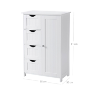 Badezimmerschrank mit 4 Schubladen und Regal PAULA, 55x30x81cm, weiß