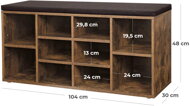 Schuhschrank mit gepolsterter Sitzbank GABI, 10 Fächer, 104x30x48 cm, dunkelbraun/schwarz