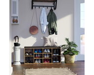 Schuhschrank mit gepolsterter Sitzbank GABI, 10 Fächer, 104x30x48 cm, dunkelbraun/schwarz
