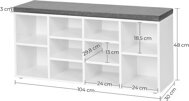 Schuhschrank mit gepolsterter Sitzbank GABI, 10 Fächer, 104x30x48 cm, weiß/grau