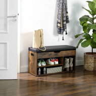 Schuhschrank mit Bank und Stauraum LUJZA, 80x30x44 cm, dunkelbraun/schwarz