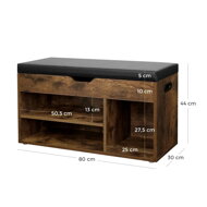 Schuhschrank mit Bank und Stauraum LUJZA, 80x30x44 cm, dunkelbraun/schwarz