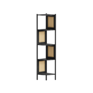 Eckregal ALMA, 5 Ablageflächen mit seitlichen Rattan-Paneelen, 156x32 cm, schwarz/beige