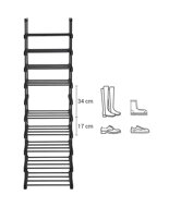 Stapelbares Schuhregal TUBE, 10 Regalböden, 45x30x174 cm, schwarz