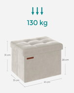 Hocker mit Stauraum OTO, 31x41x31 cm, creme