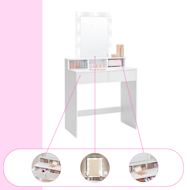 Schminktisch VANESA mit Beleuchtung, 80x40x145 cm, weiß