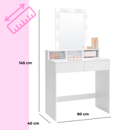Schminktisch VANESA mit Beleuchtung, 80x40x145 cm, weiß