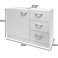 Waschbeckenunterschrank mit 3 Schubladen SILKE, 63x30x54 cm, weiß