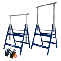 Teleskopische Gerüstböcke DANNY, 2er-Set, max. 200 kg, 60x56x81-130 cm, silber/blau