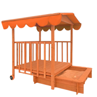 Sandkasten mit Veranda HARVY, 130x130x143 cm, braun/orange