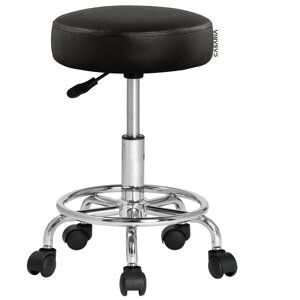 Hocker auf Rollen OXANA mit Fußstütze, Ø35 cm, schwarz