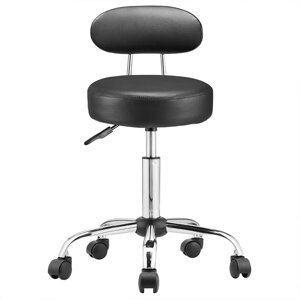 Hocker auf Rollen mit Rückenlehne ROLAND, Ø35 cm, schwarz